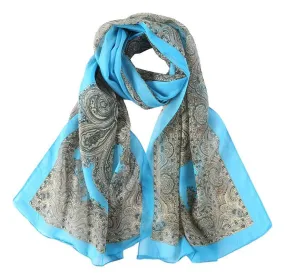 Long Sheer Chiffon Scarf Blue Theme Paisley Print CHL423