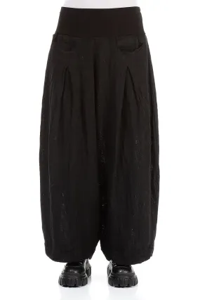 Loose Black Mélange Linen Trousers