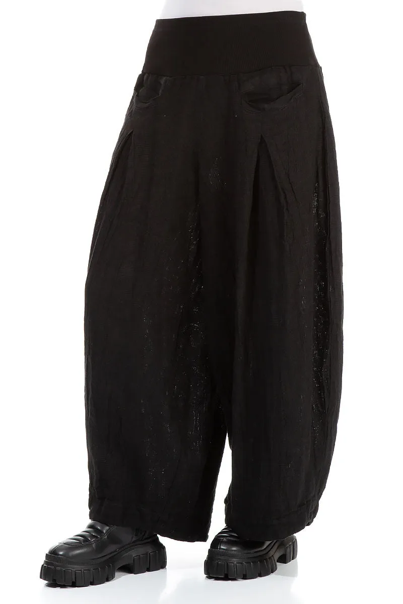 Loose Black Mélange Linen Trousers