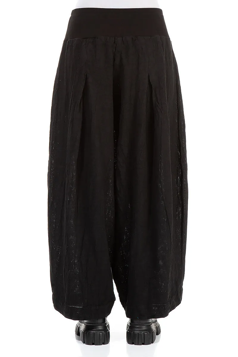 Loose Black Mélange Linen Trousers