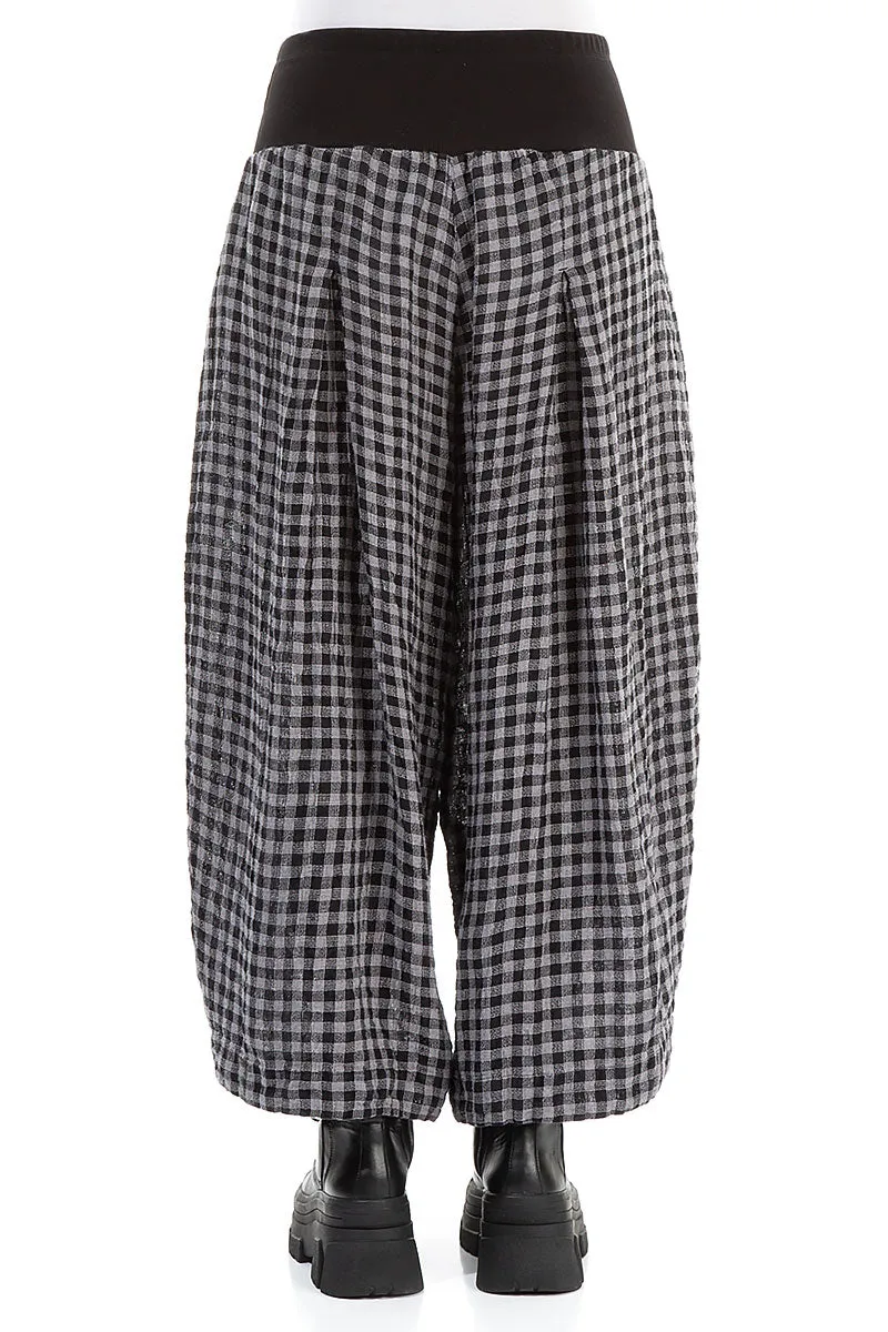 Loose Grey Check Linen Trousers