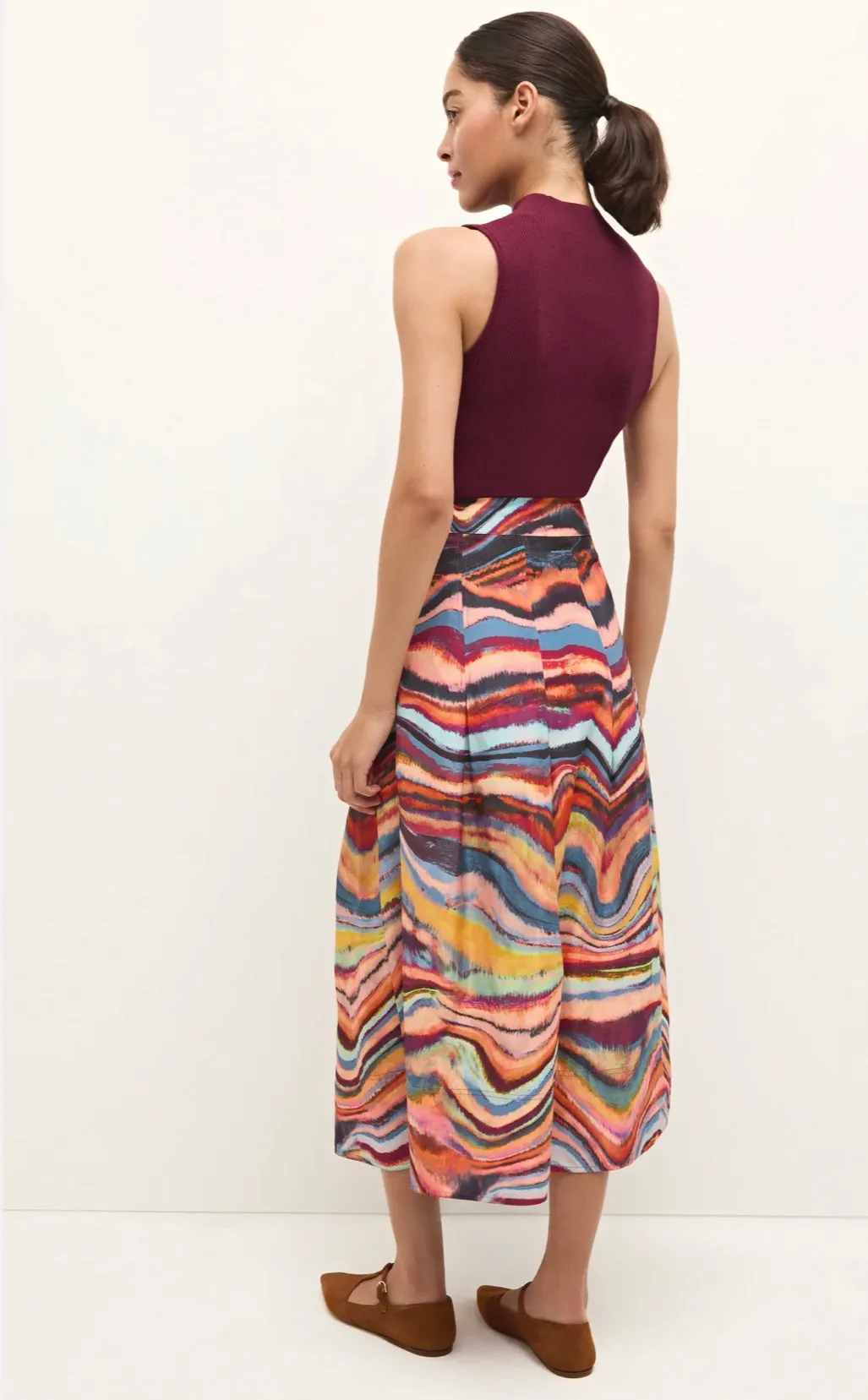 Ma191 Swirl Print Midi Skirt