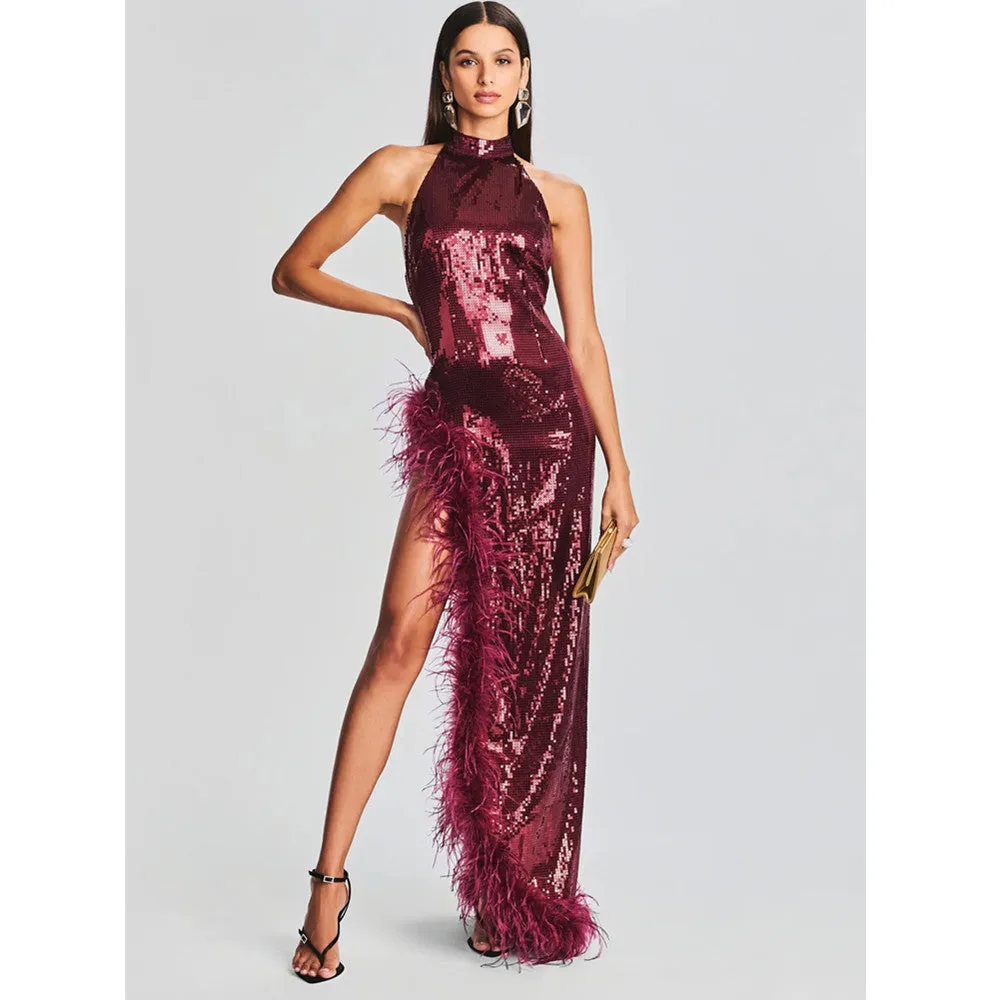 Maila Feather Sequin Dress