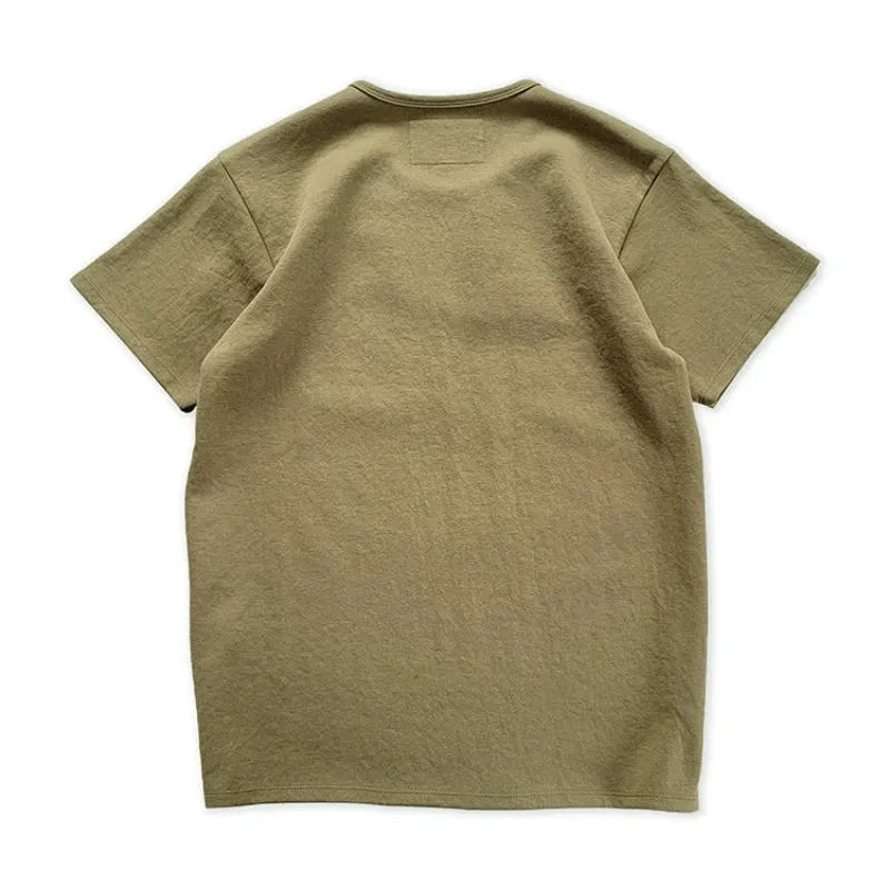 Men's Vintage Henley Collar T-shirt - Khaki Green Cotton Tees