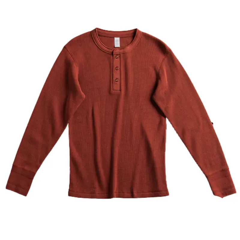 Men's Waffle Pattern Henley Shirt with Long Sleeves