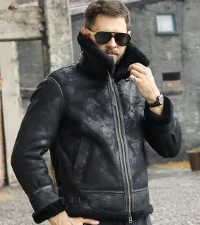 Mens Winter Style Black Snuff Fur Leather Jacket