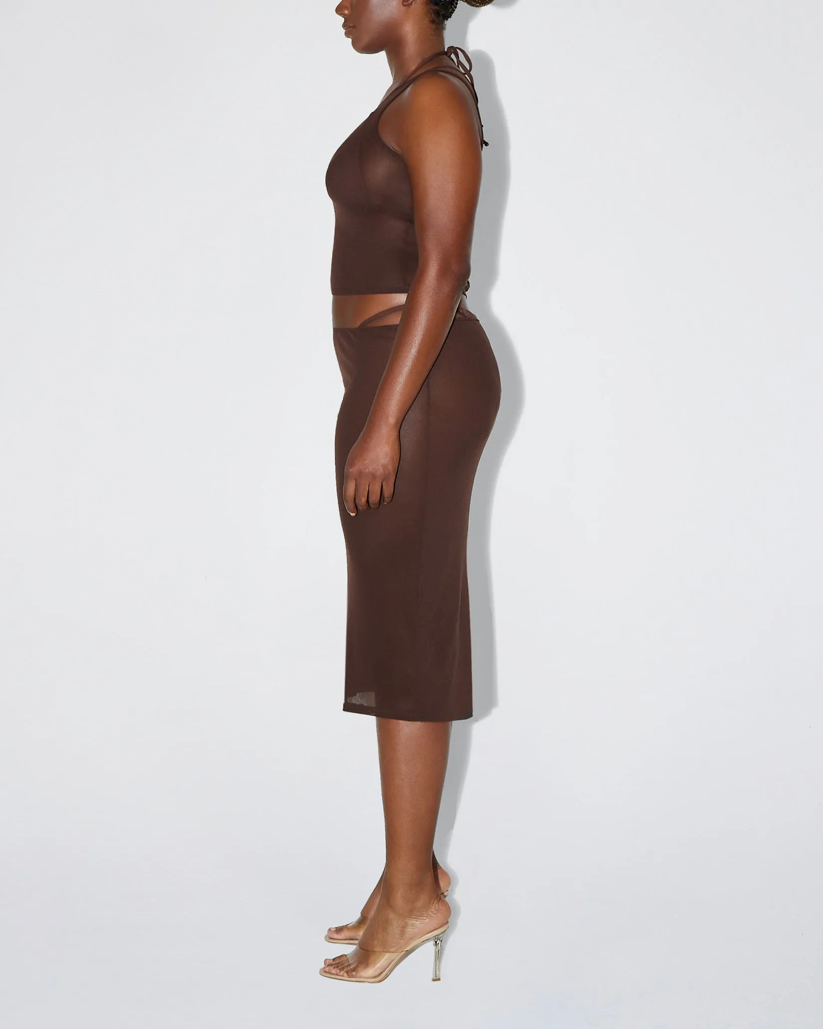 Mesh One Shoulder Top | Chocolate