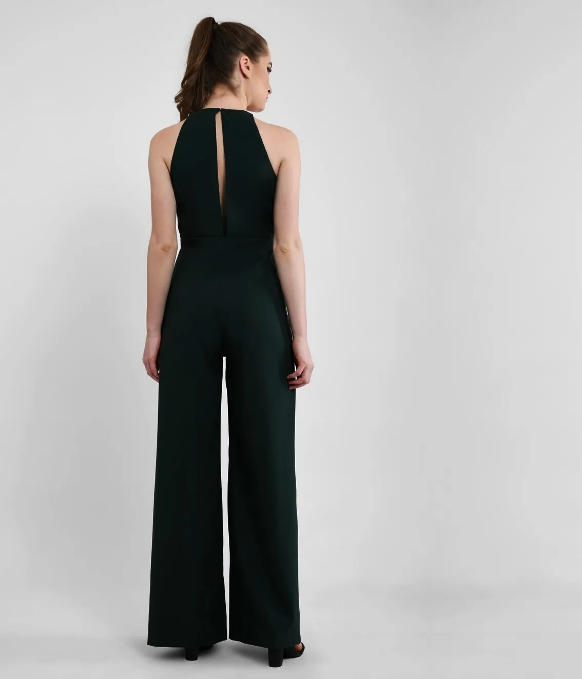 Metallic Plunge Vneck Jumpsuit With Slits