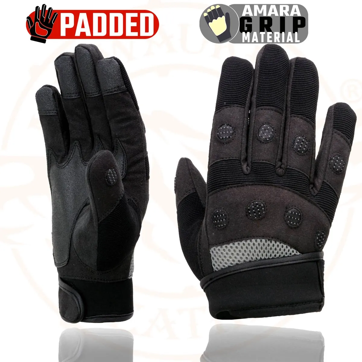 Milwaukee Leather SH76101 Men's Black and Grey Textile Mesh Motorcycle Mechanics Hand Gloves W/ Amara Cloth Bottom