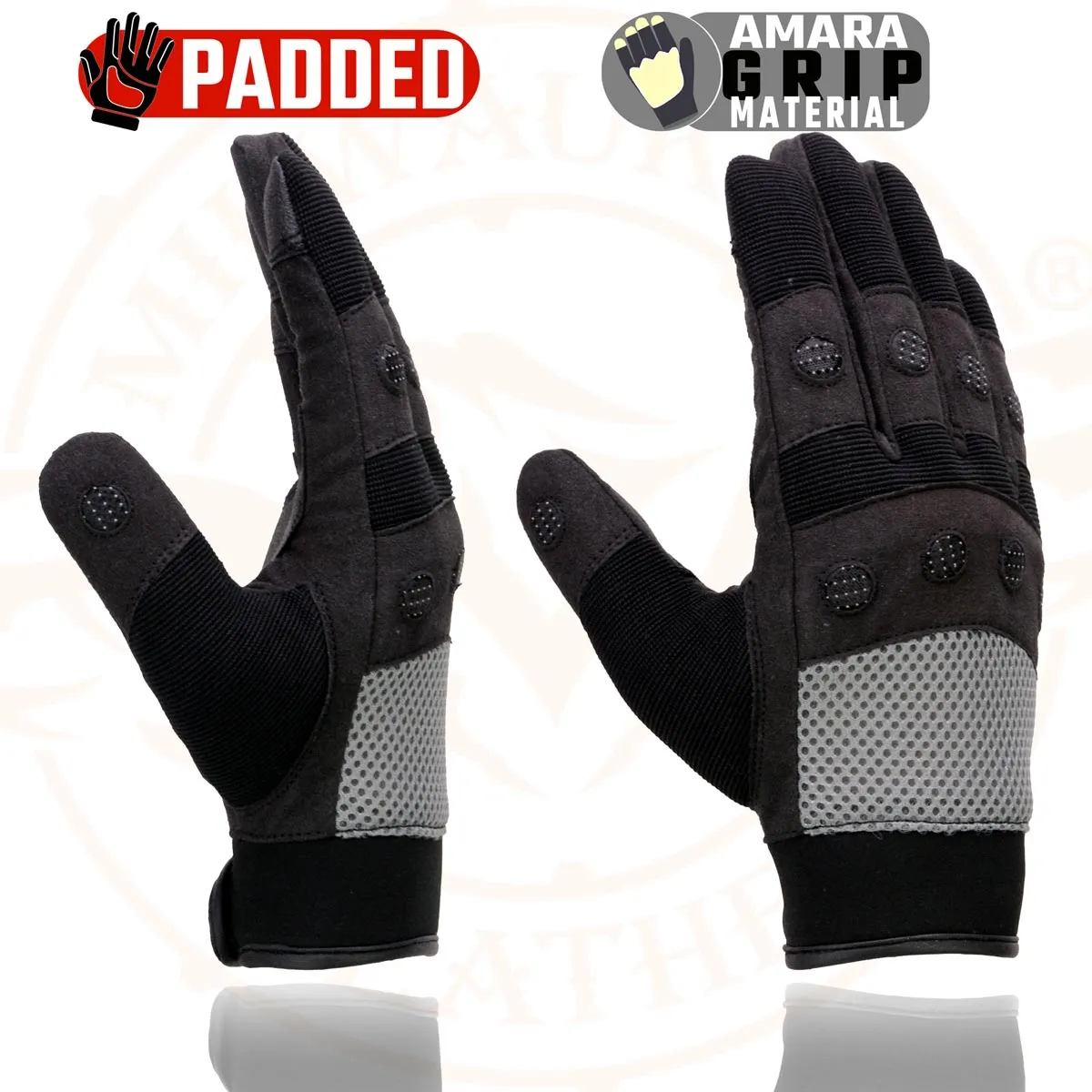 Milwaukee Leather SH76101 Men's Black and Grey Textile Mesh Motorcycle Mechanics Hand Gloves W/ Amara Cloth Bottom