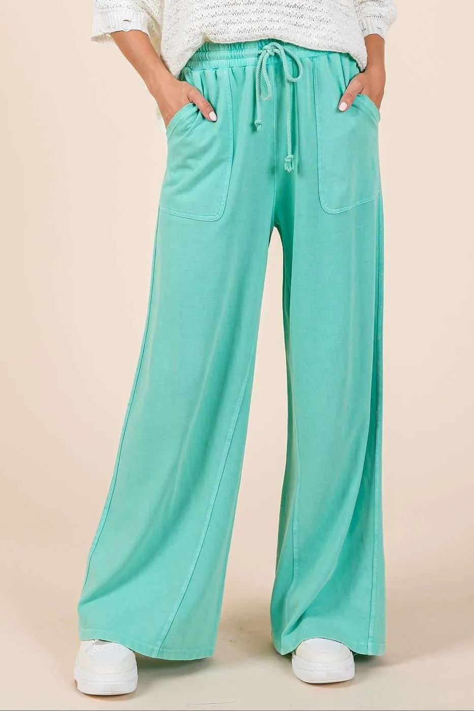 MINERAL WASH FRENCH TERRY WIDE LEG PANTS