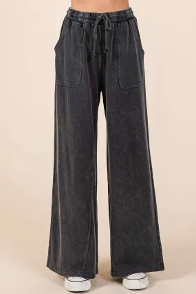 MINERAL WASH FRENCH TERRY WIDE LEG PANTS