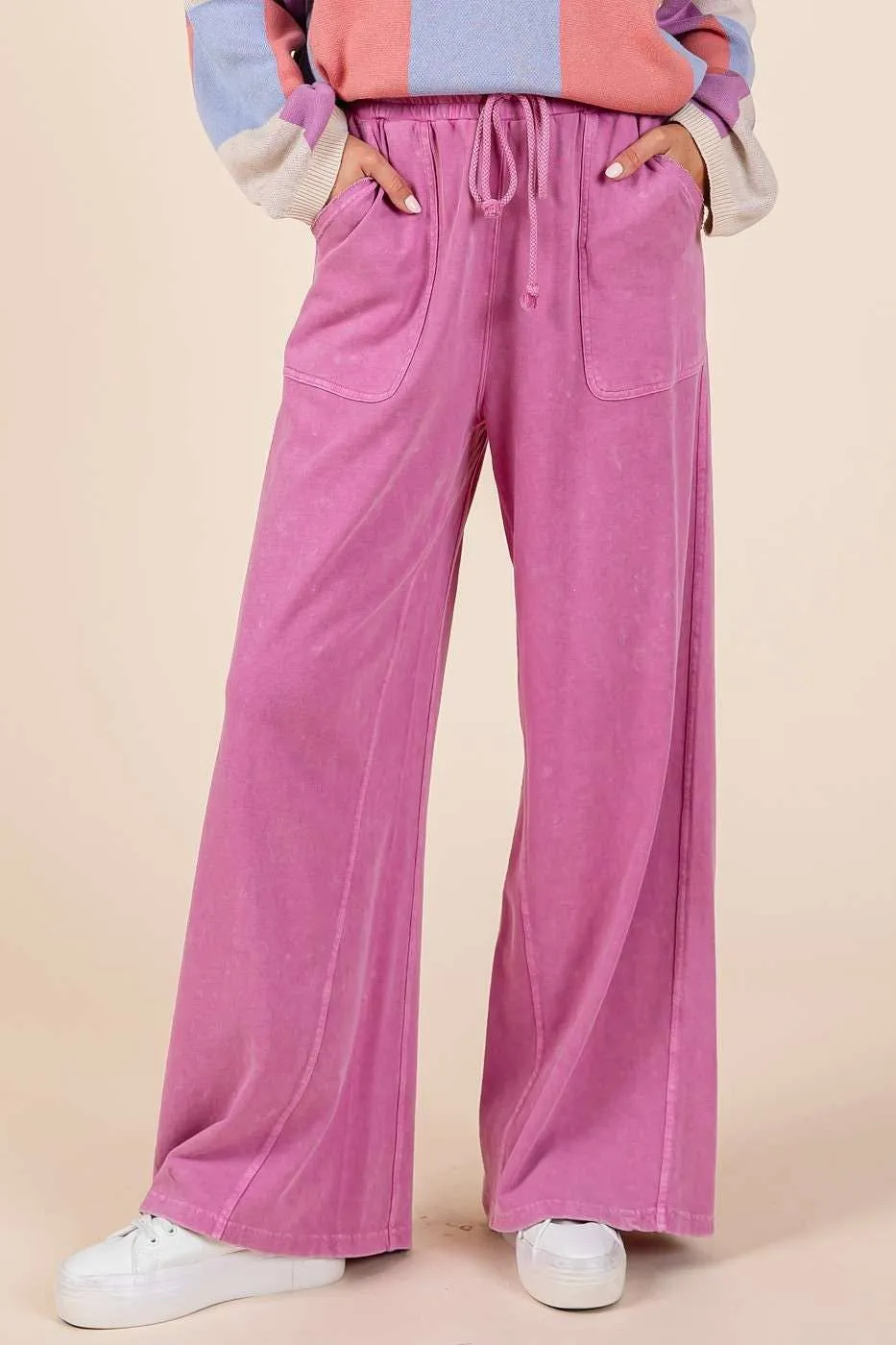 MINERAL WASH FRENCH TERRY WIDE LEG PANTS