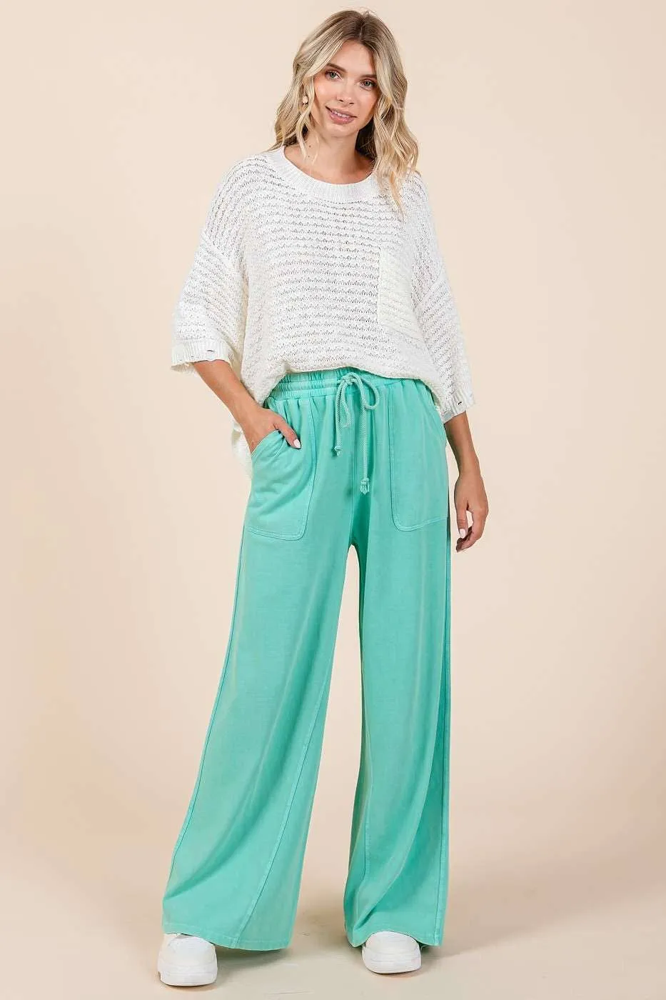 MINERAL WASH FRENCH TERRY WIDE LEG PANTS