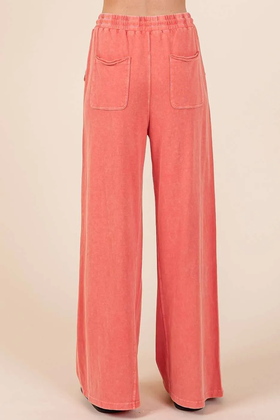 MINERAL WASH FRENCH TERRY WIDE LEG PANTS