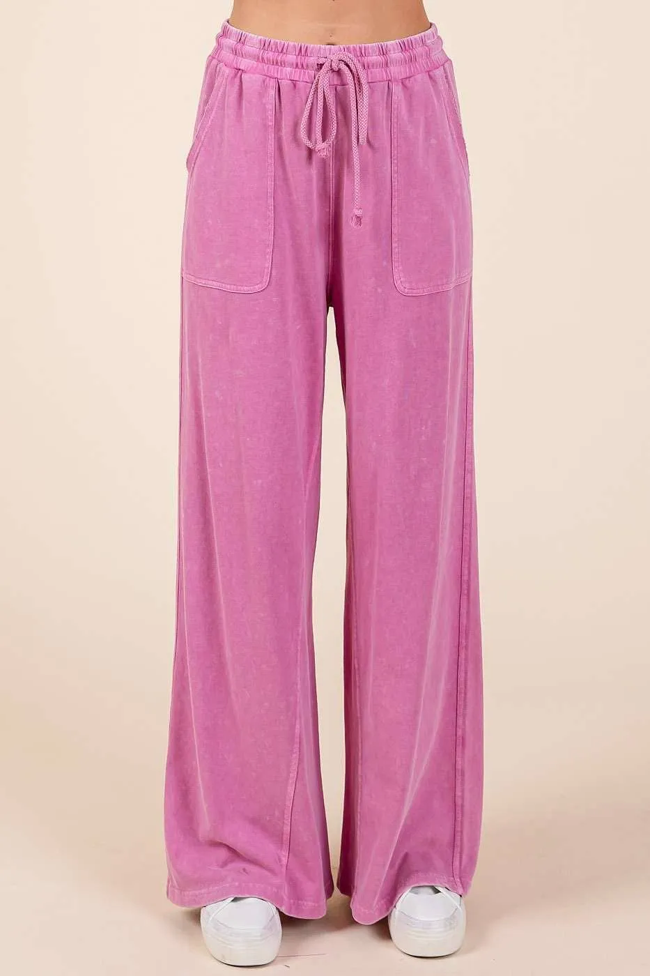 MINERAL WASH FRENCH TERRY WIDE LEG PANTS