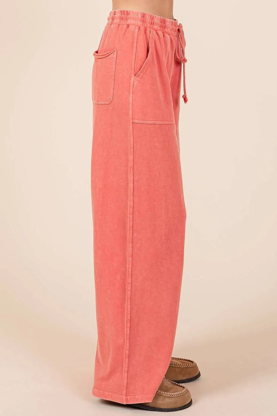 MINERAL WASH FRENCH TERRY WIDE LEG PANTS