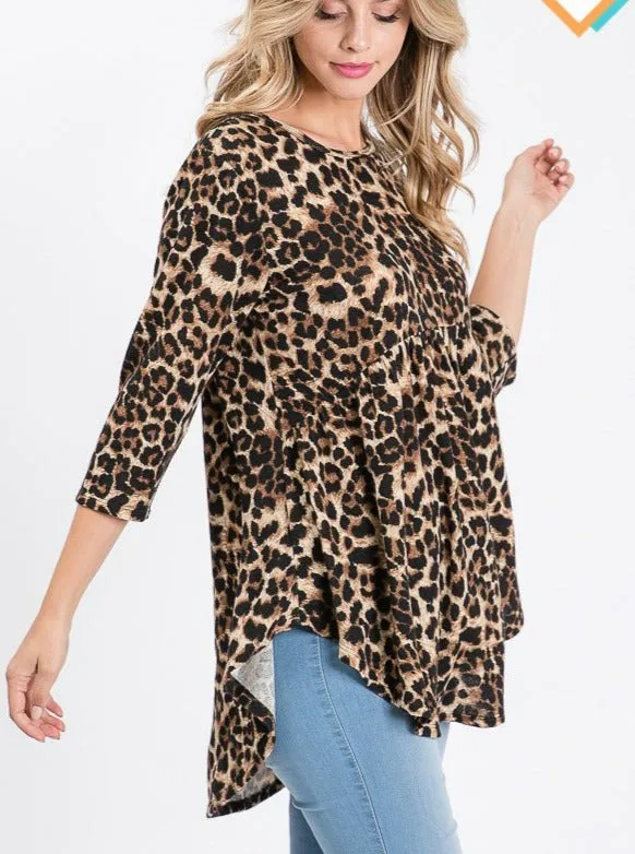 Miracles Happen Leopard Boho Babydoll 3/4 sleeve tunic