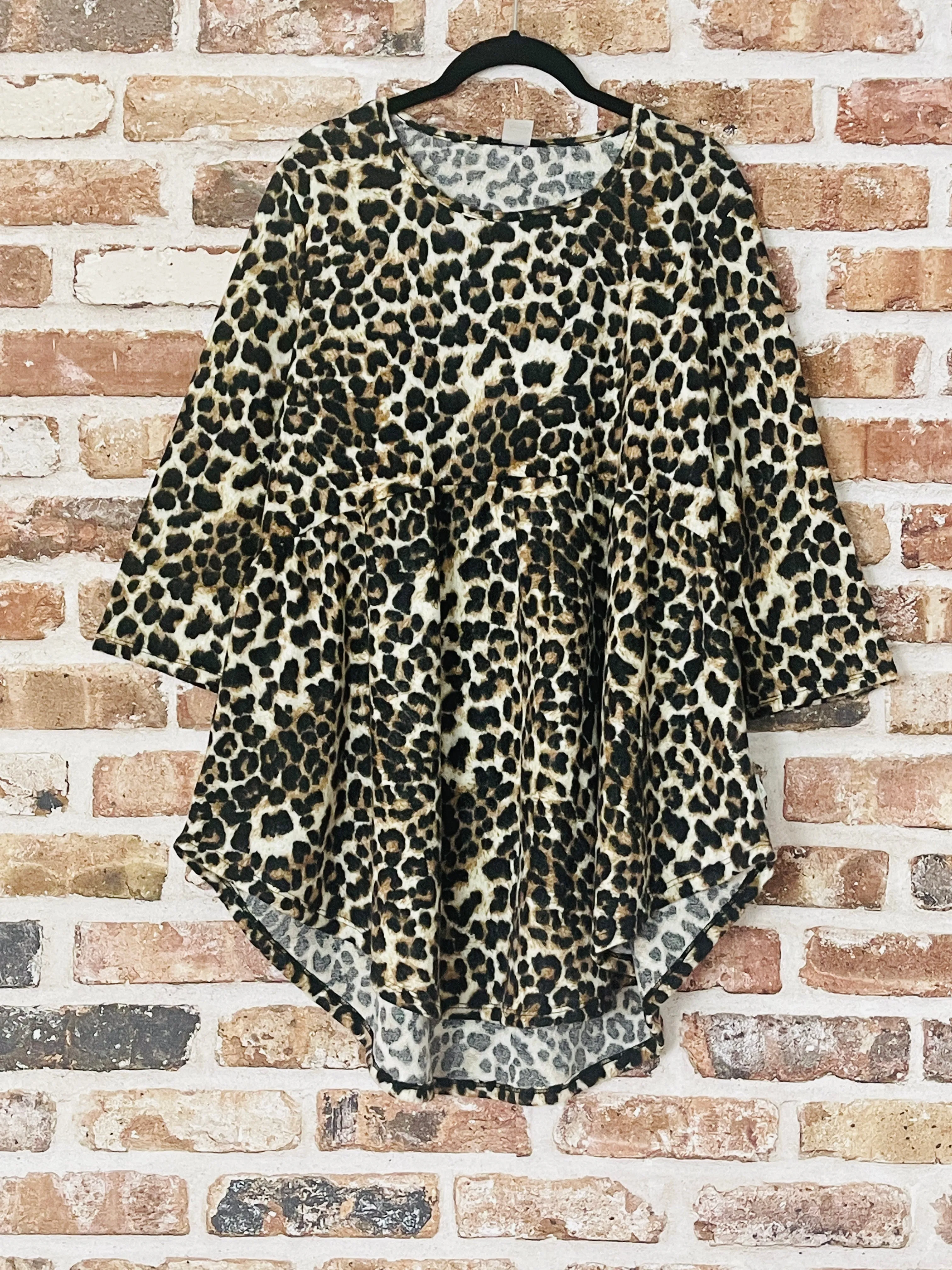 Miracles Happen Leopard Boho Babydoll 3/4 sleeve tunic