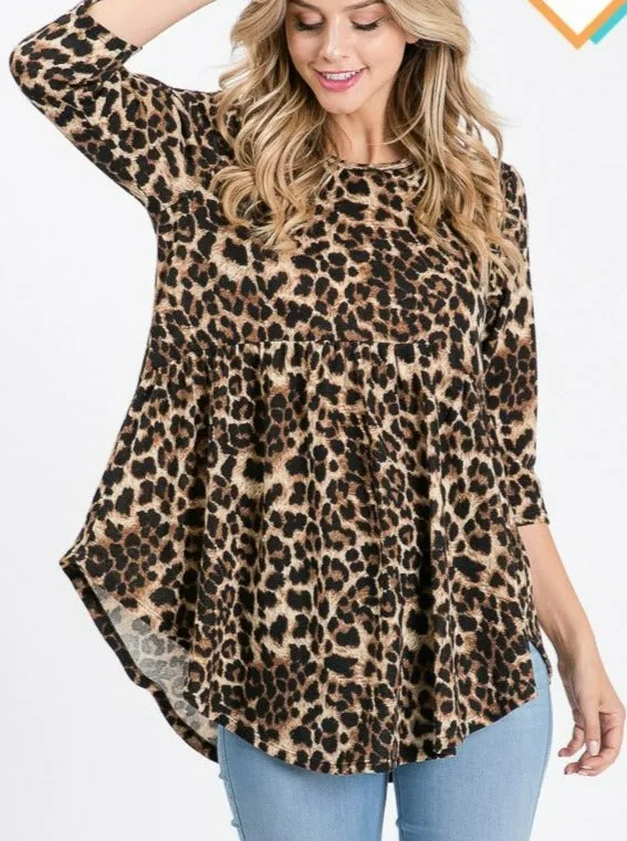 Miracles Happen Leopard Boho Babydoll 3/4 sleeve tunic