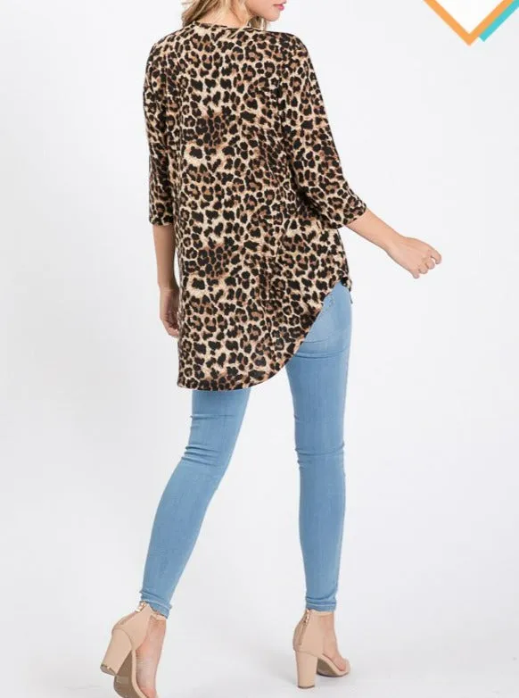 Miracles Happen Leopard Boho Babydoll 3/4 sleeve tunic