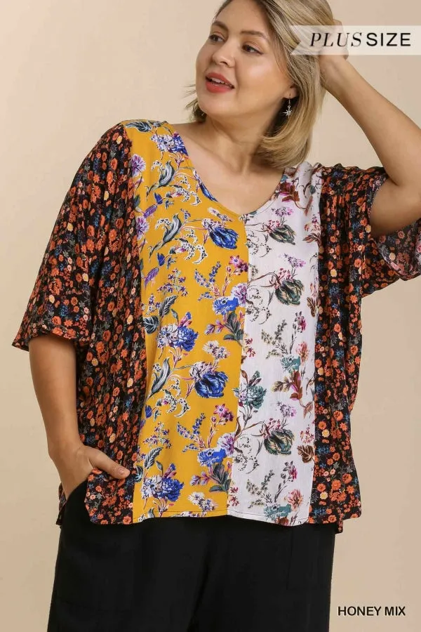 Mixed Floral Print Top, Honey