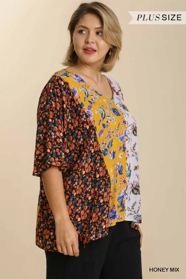 Mixed Floral Print Top, Honey