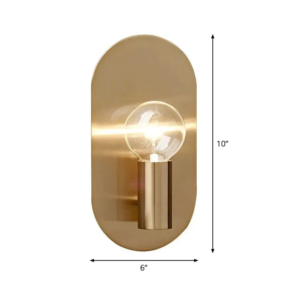 Modern Gold Finish Wall Sconce with Exposed Bulb Design and Oval Backplate