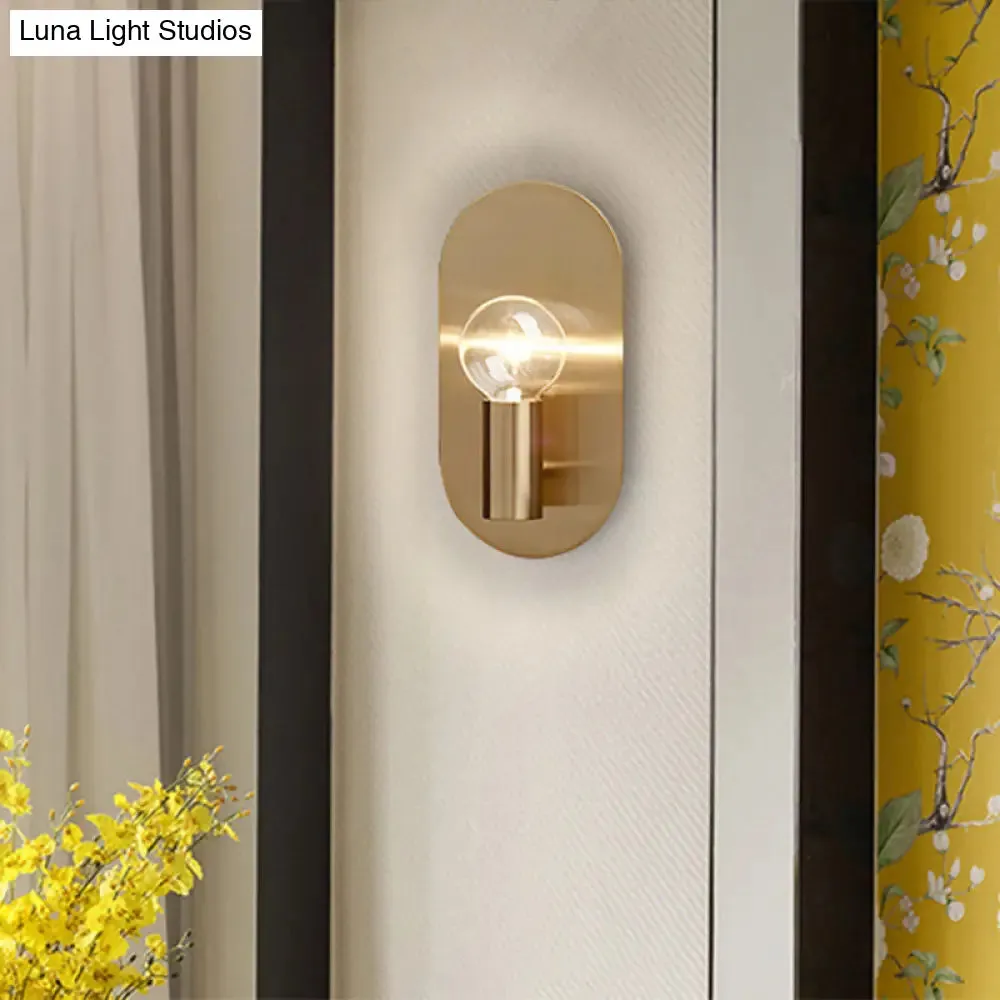 Modern Gold Finish Wall Sconce with Exposed Bulb Design and Oval Backplate