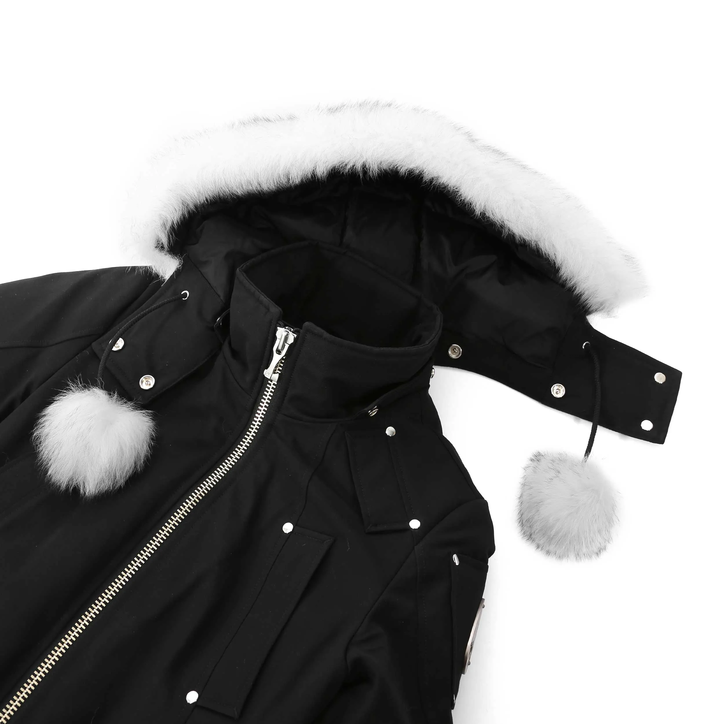 Moose Knuckles Debbie Ladies Bomber Jacket in Black with White Fur