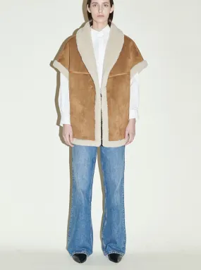 Natalie Shearling Gilet in Tan Cream