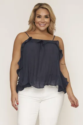 Navy Blue Ruffled Plus Size Tank Top