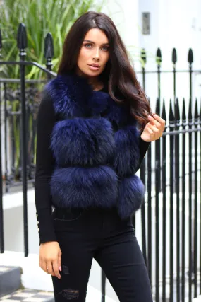 Navy Blue Three Row Raccoon Gilet