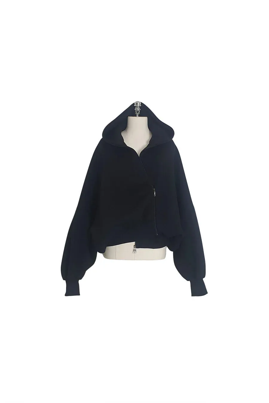 Neoprene Zip-Up Hoodie Cardigan Black