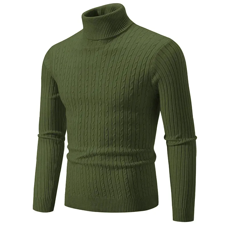 New Men's High Neck Sweater Solid Color Pullover Knitted Warm cho