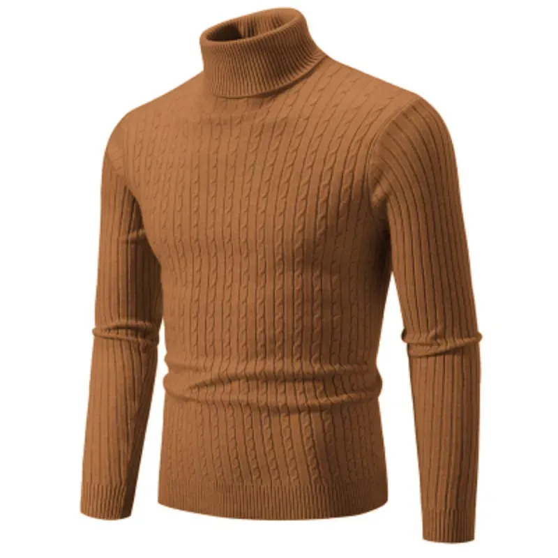 New Men's High Neck Sweater Solid Color Pullover Knitted Warm cho