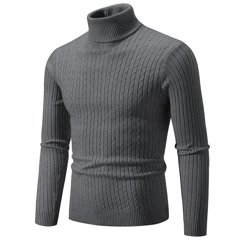 New Men's High Neck Sweater Solid Color Pullover Knitted Warm cho