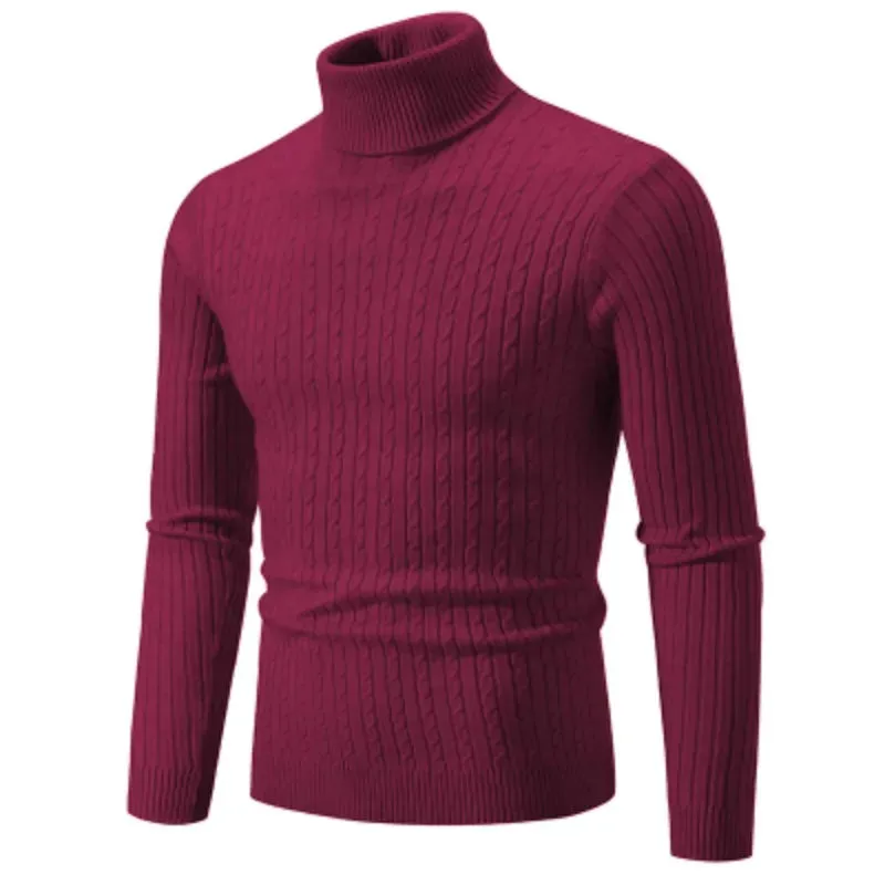 New Men's High Neck Sweater Solid Color Pullover Knitted Warm cho