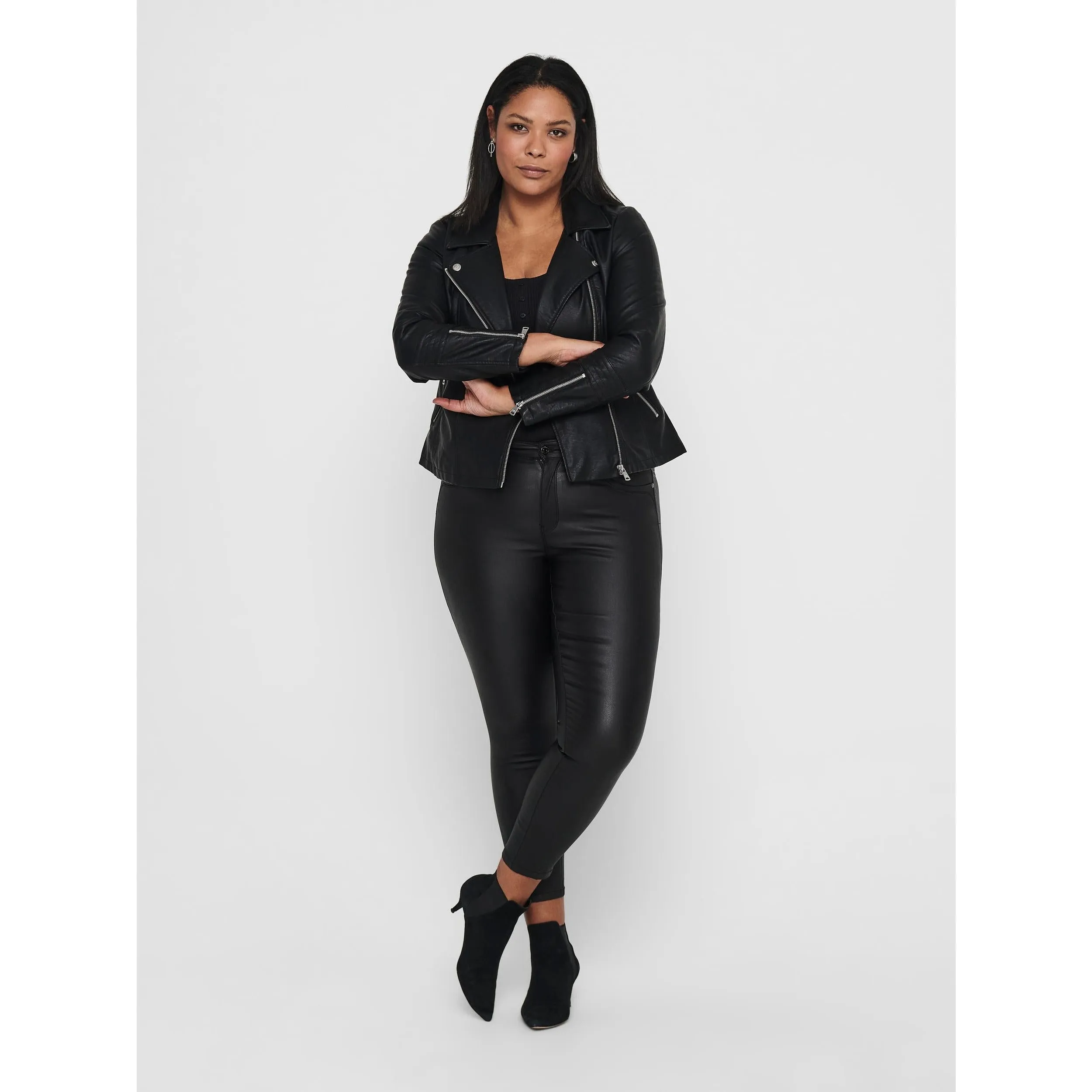 Only Carmakoma Faux Leather Biker Jacket in Black