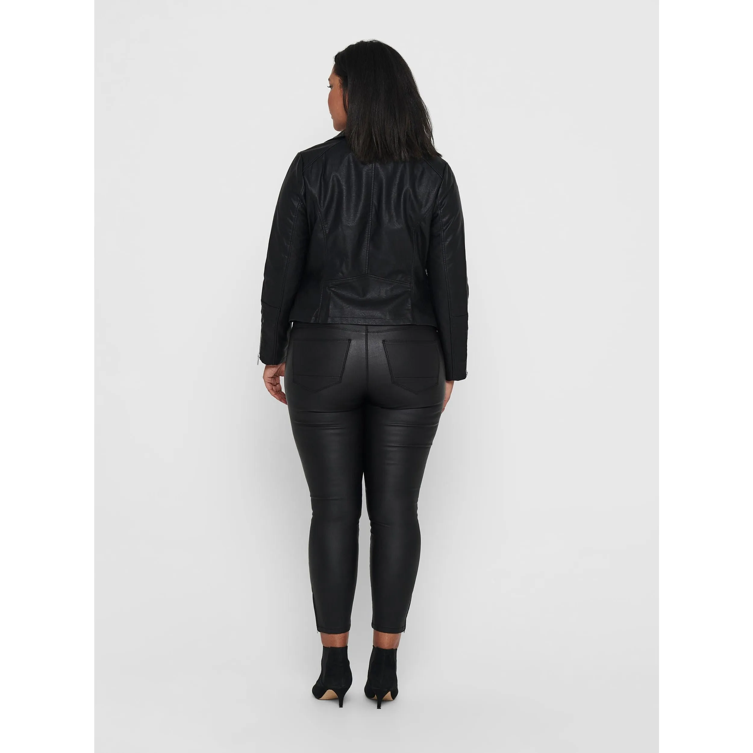 Only Carmakoma Faux Leather Biker Jacket in Black