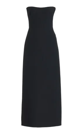 Opus Maxi Dress in Black Wool Silk Cady