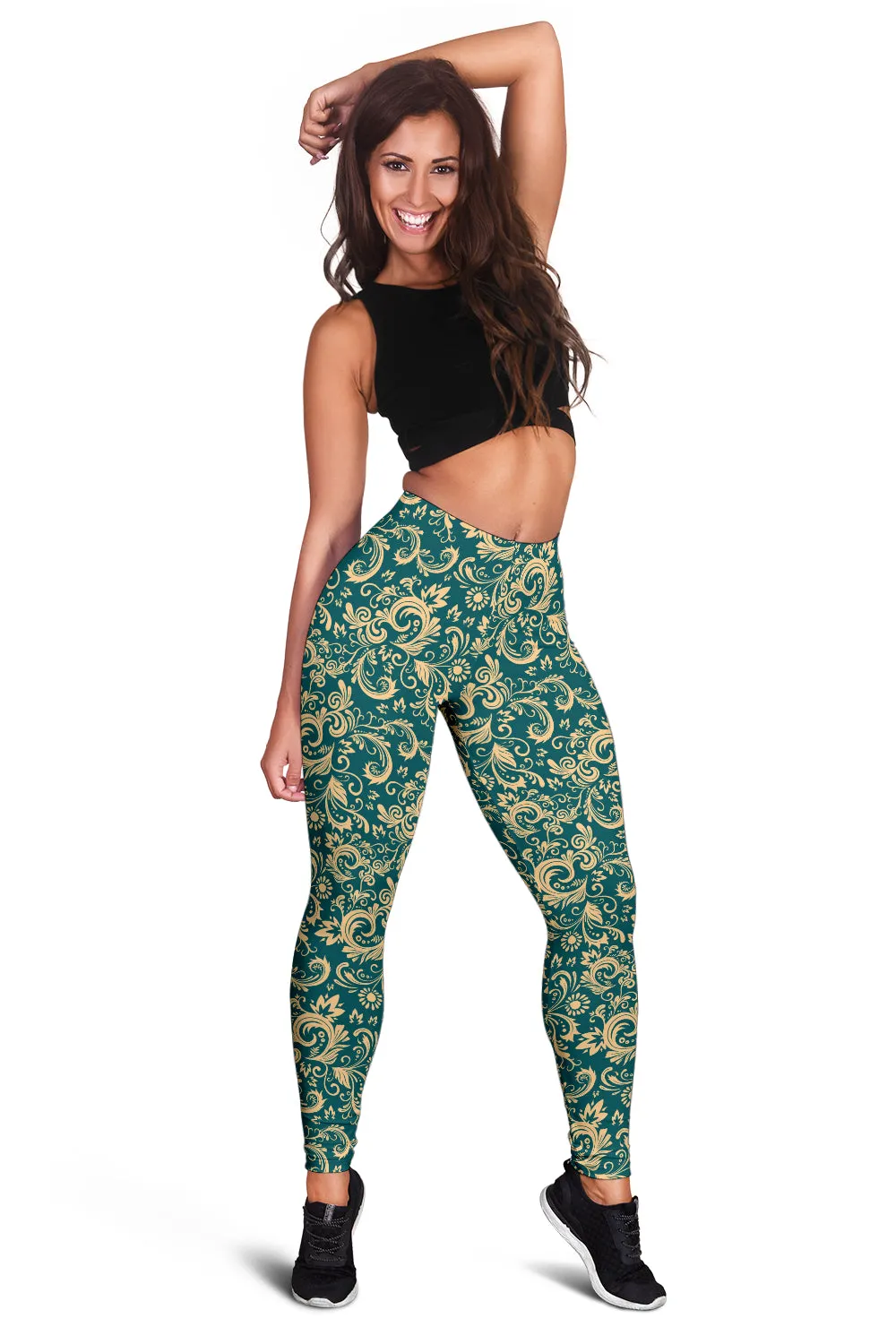 Oriental Floral Pattern - Emerald | Leggings | Mandalazed