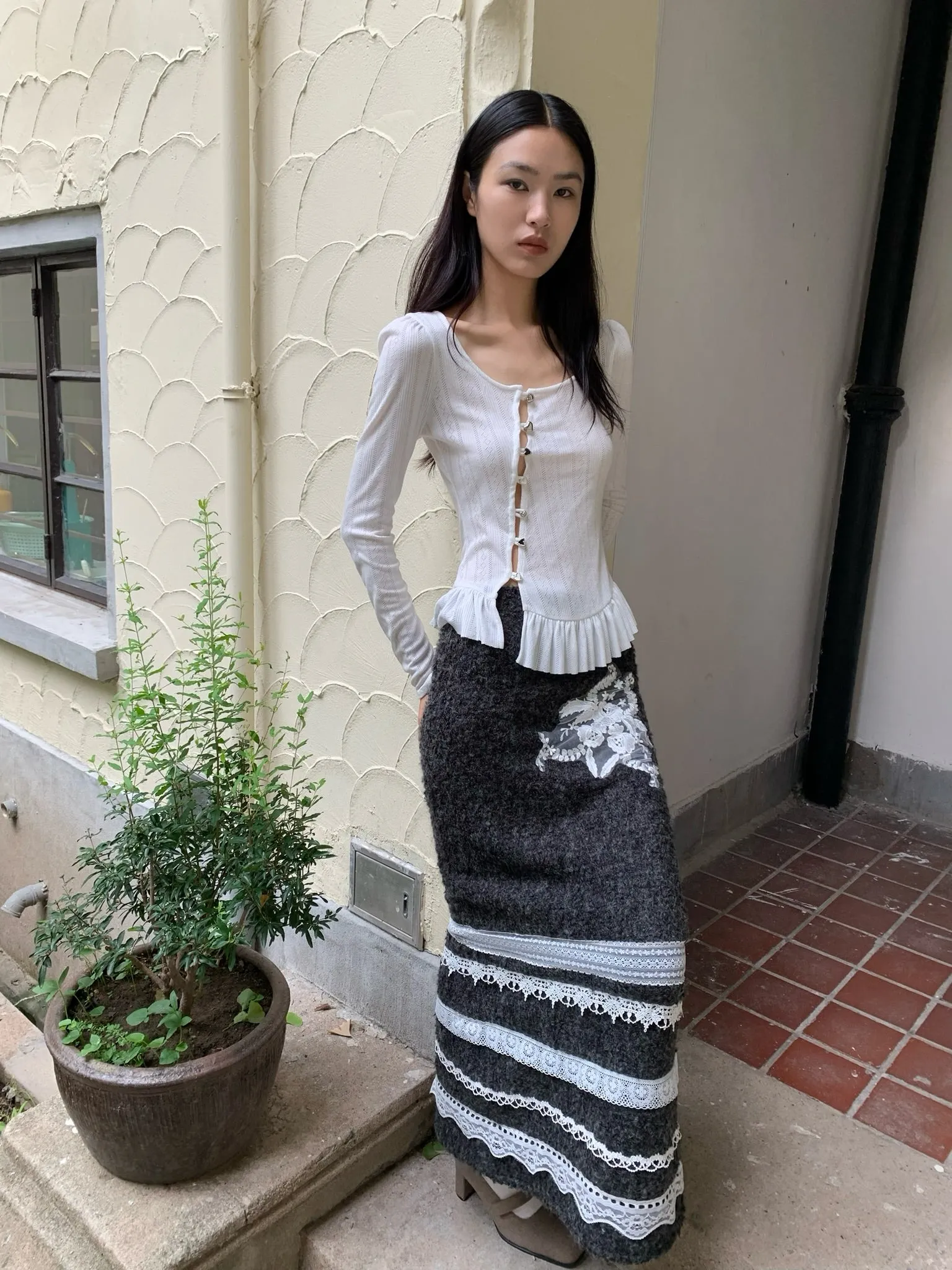 Original grey thick knit doll skirt