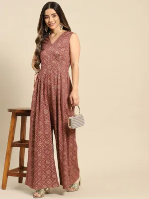 Overlap neck pleated jumpsuit