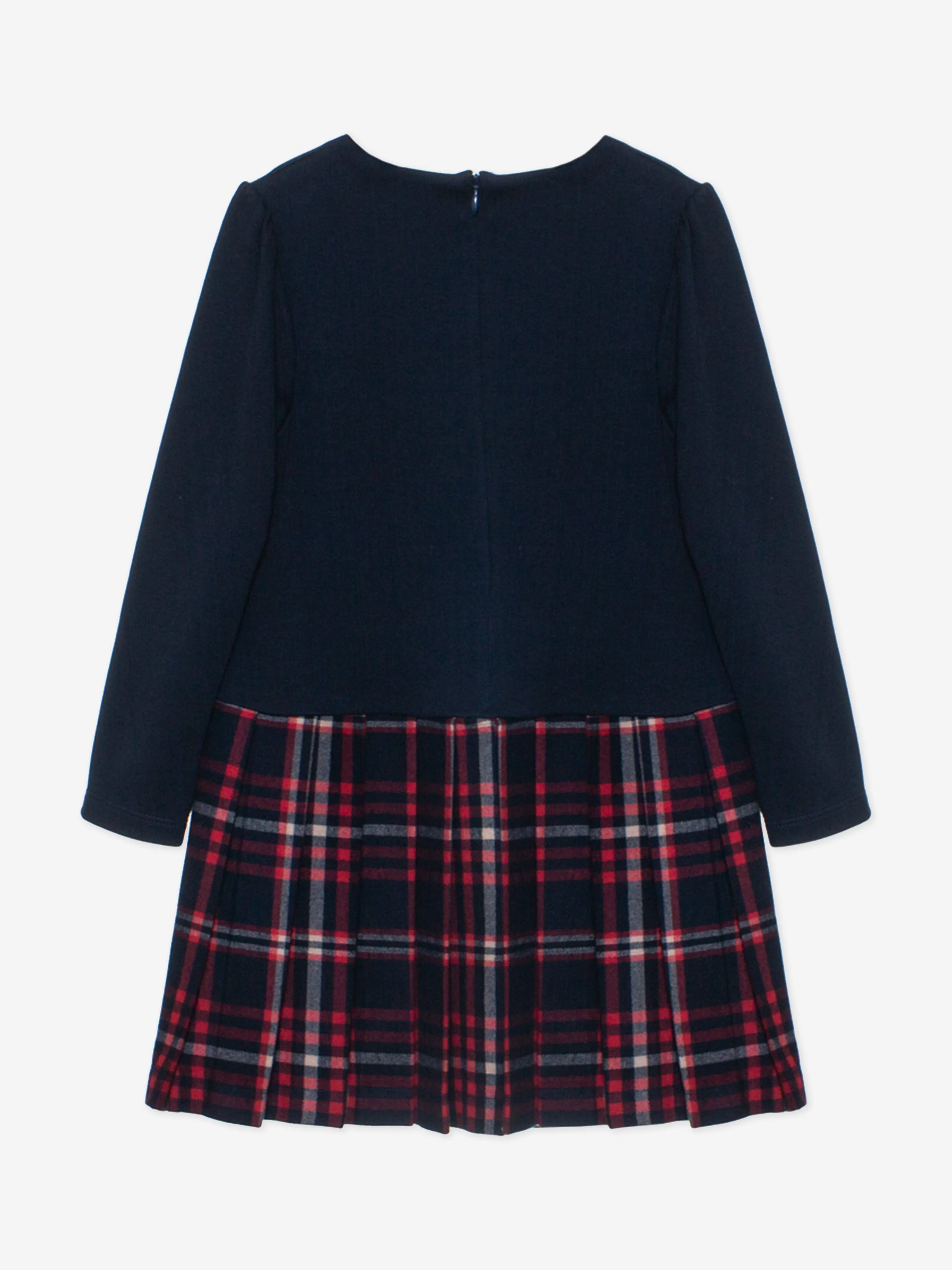 Patachou Girls Jersey and Tartan Flannel Dress in Navy