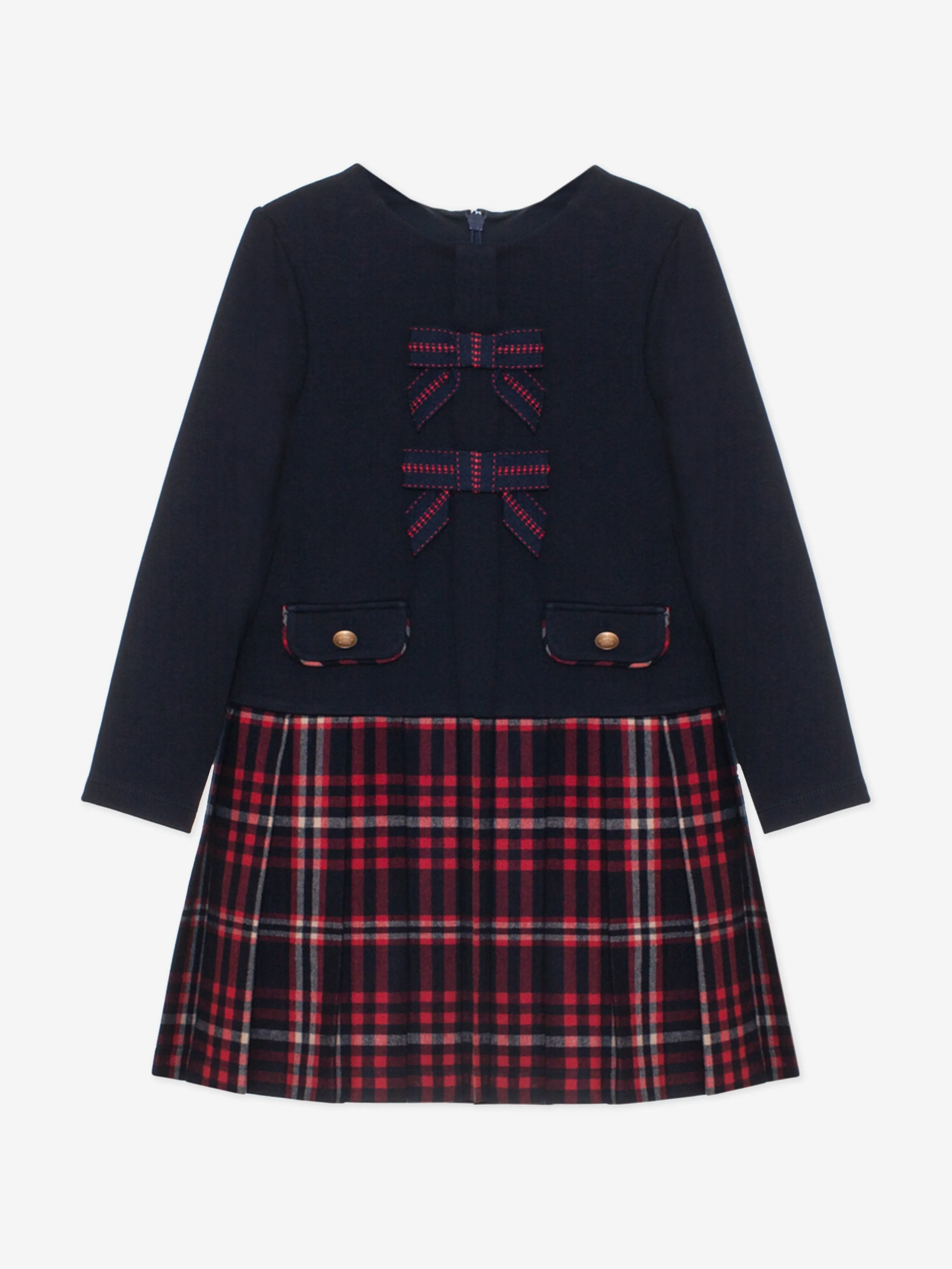 Patachou Girls Jersey and Tartan Flannel Dress in Navy