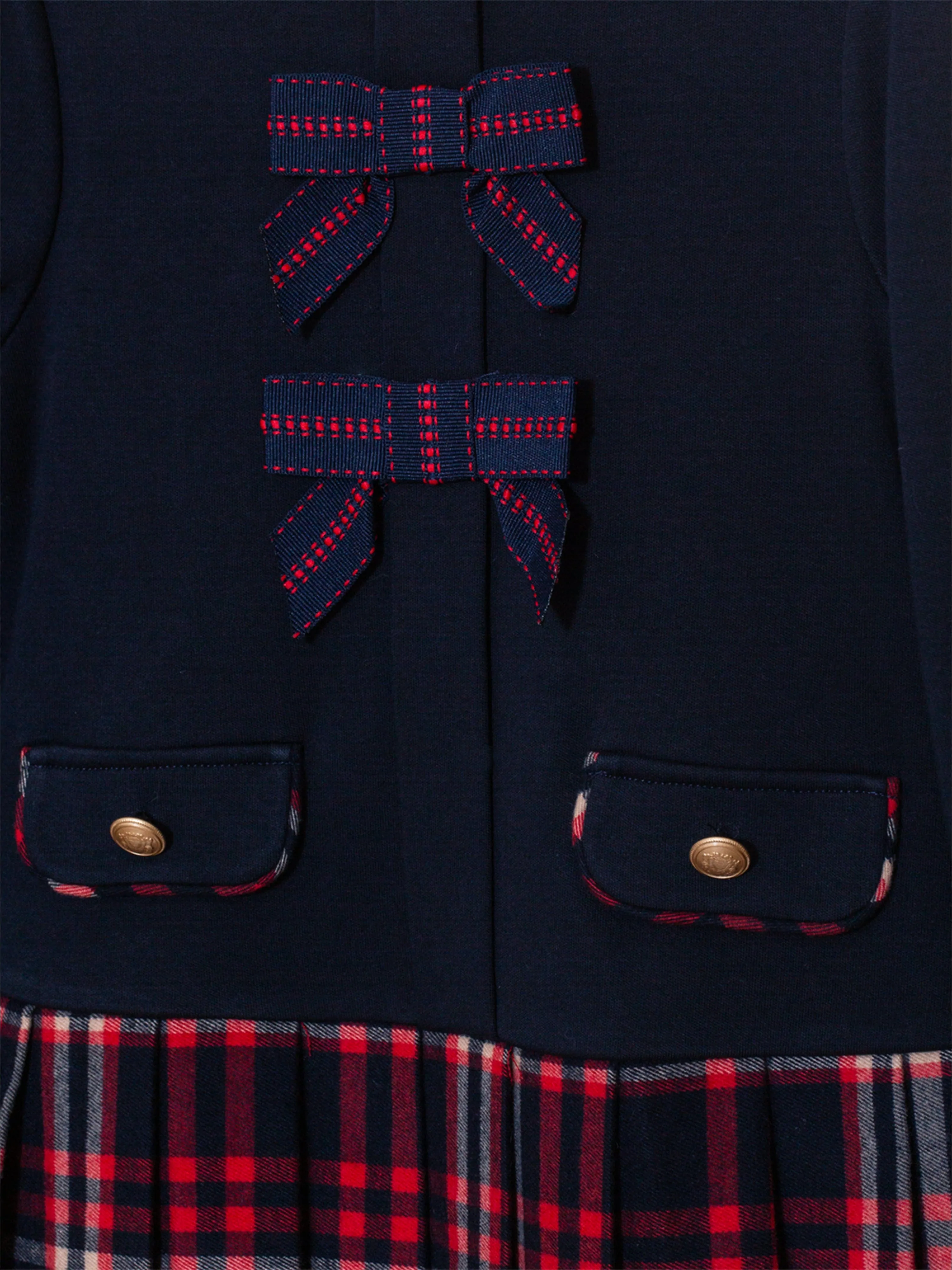 Patachou Girls Jersey and Tartan Flannel Dress in Navy