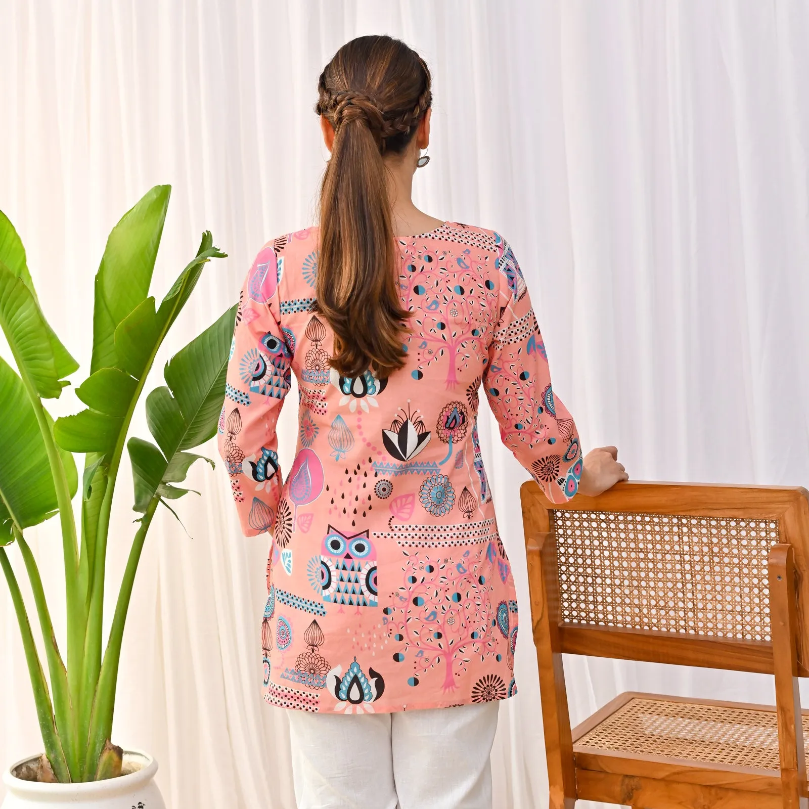 Peach Owl Printed Tunic