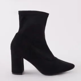 Perri Sock Fit Ankle Boots in Black Faux Suede