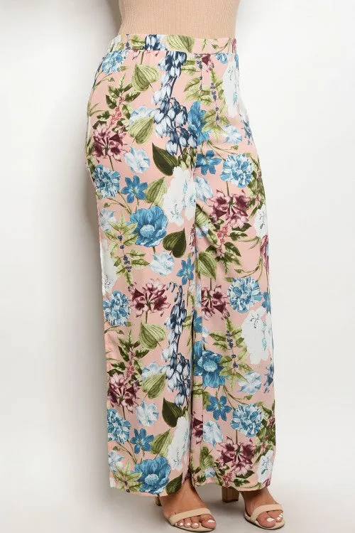 Pink Floral Plus Size Palazzo Pants